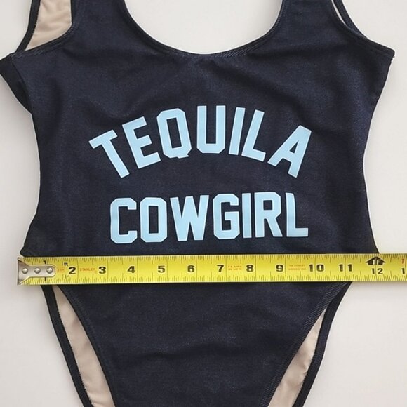 One Piece Women's Swimsuit Dark Denim Tequila Cowgirl Blue Print Size S/M - Picture 12 of 14